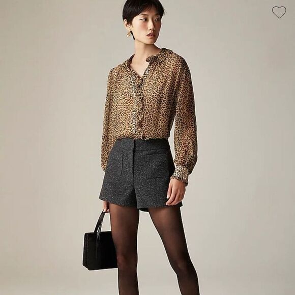 J. Crew Ruffle button-up shirt in leopard-print crinkle chiffon Sheer 6 Mobwife - Picture 3 of 11